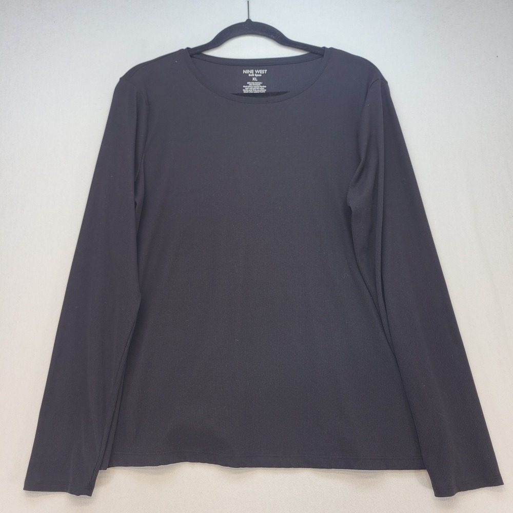 Nine West Ribbed Top Womens XL Black Soft Spun Long Sleeve Stretch Shirt